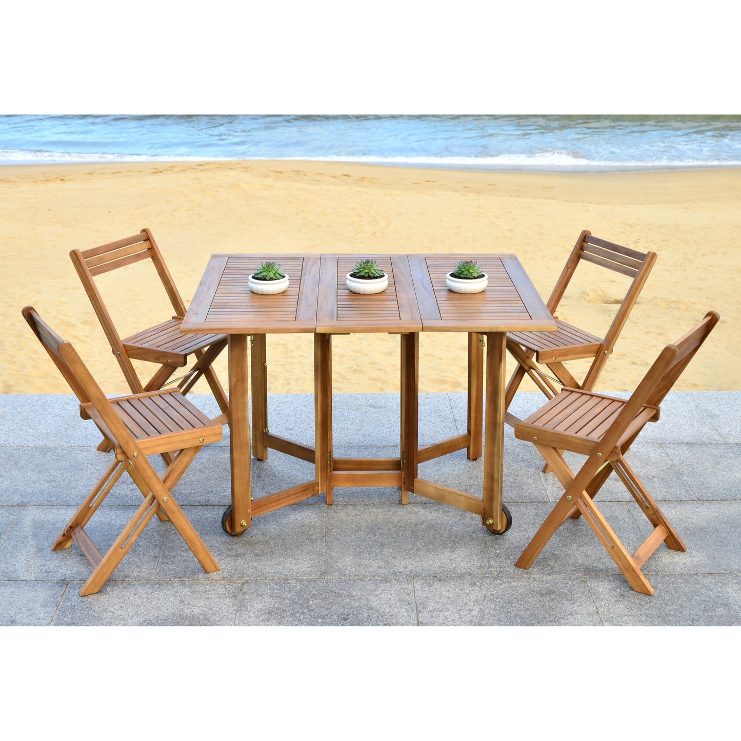 SAFAVIEH Ensemble de table de jardin Brandy 5 pièces pour extérieur - 43L x 35P x 29H (en pouces)