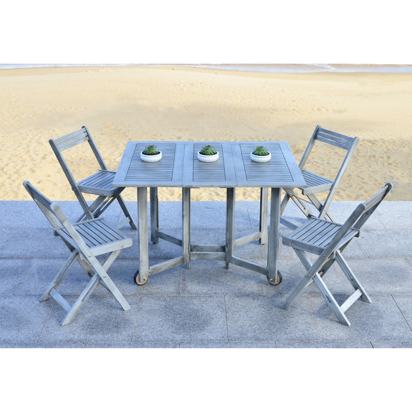 SAFAVIEH Ensemble de table de jardin Brandy 5 pièces pour extérieur - 43L x 35P x 29H (en pouces)