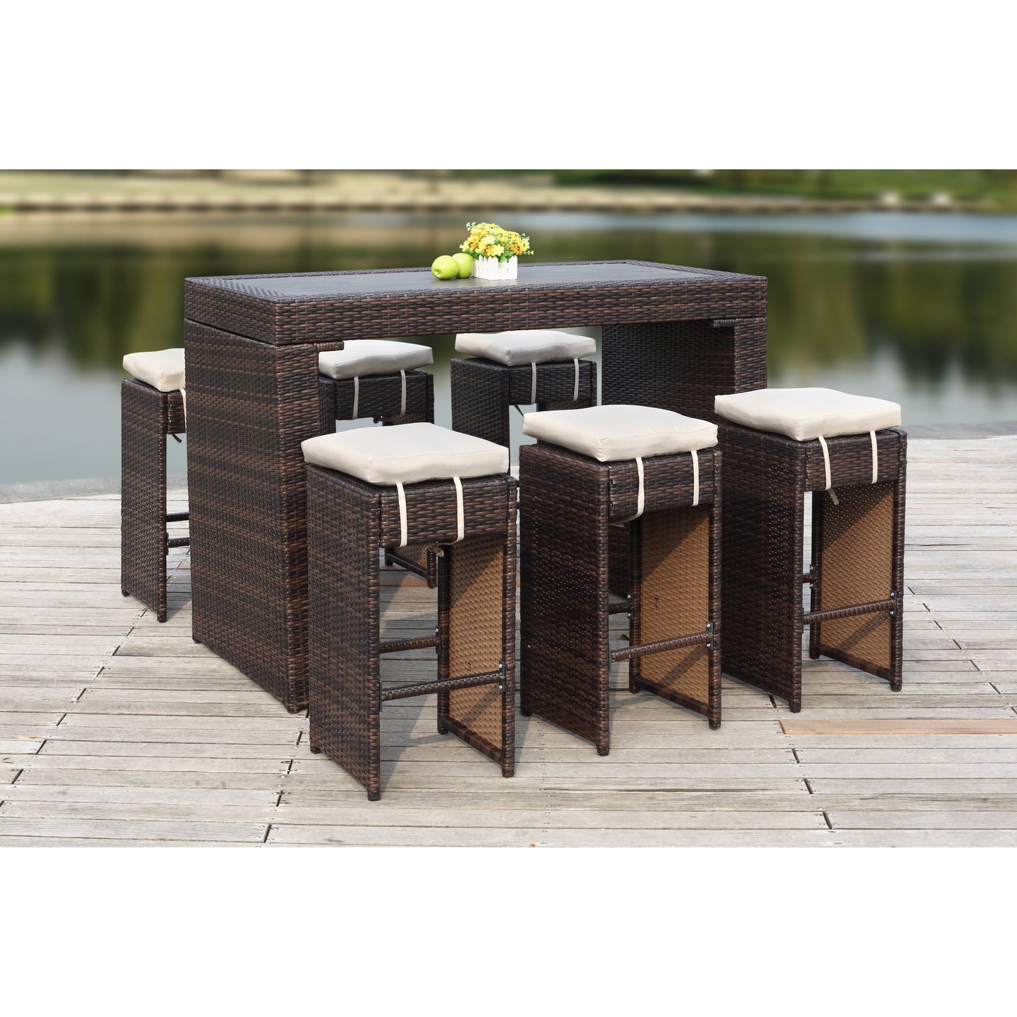 Ensemble de bar pour extérieur Euda de SAFAVIEH (7 pièces) - 74L x 150P x 107H (cm)