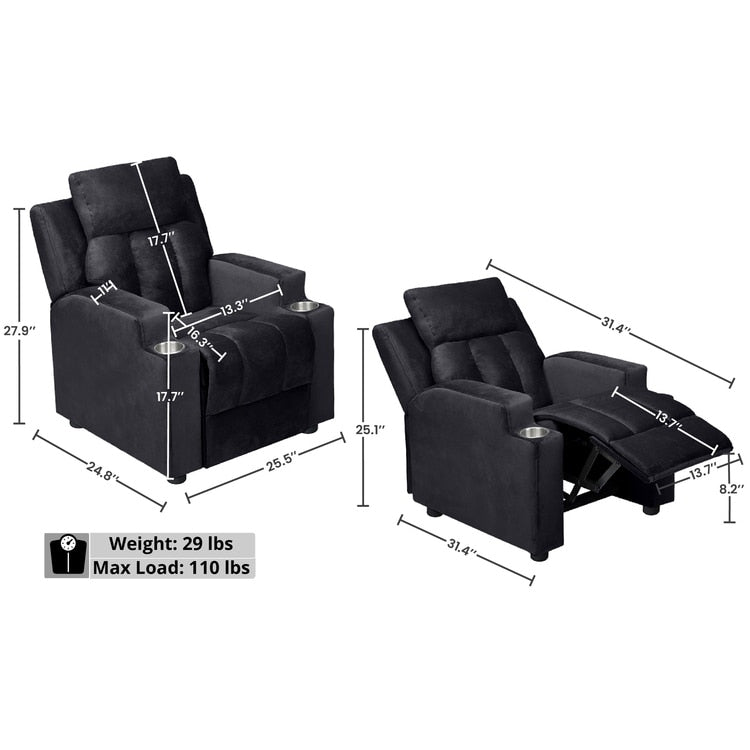 Magic Seats pour super-héros et princesses, siège reclinable super luxueux pour enfants avec repose-pieds, repose-tête et 2 porte-gobelets.