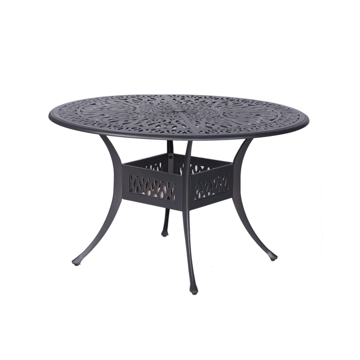 Ensemble de salle à manger rond Saratoga 5 pièces en aluminium avec coussins Sunbrella - Meilleurs meubles de jardin