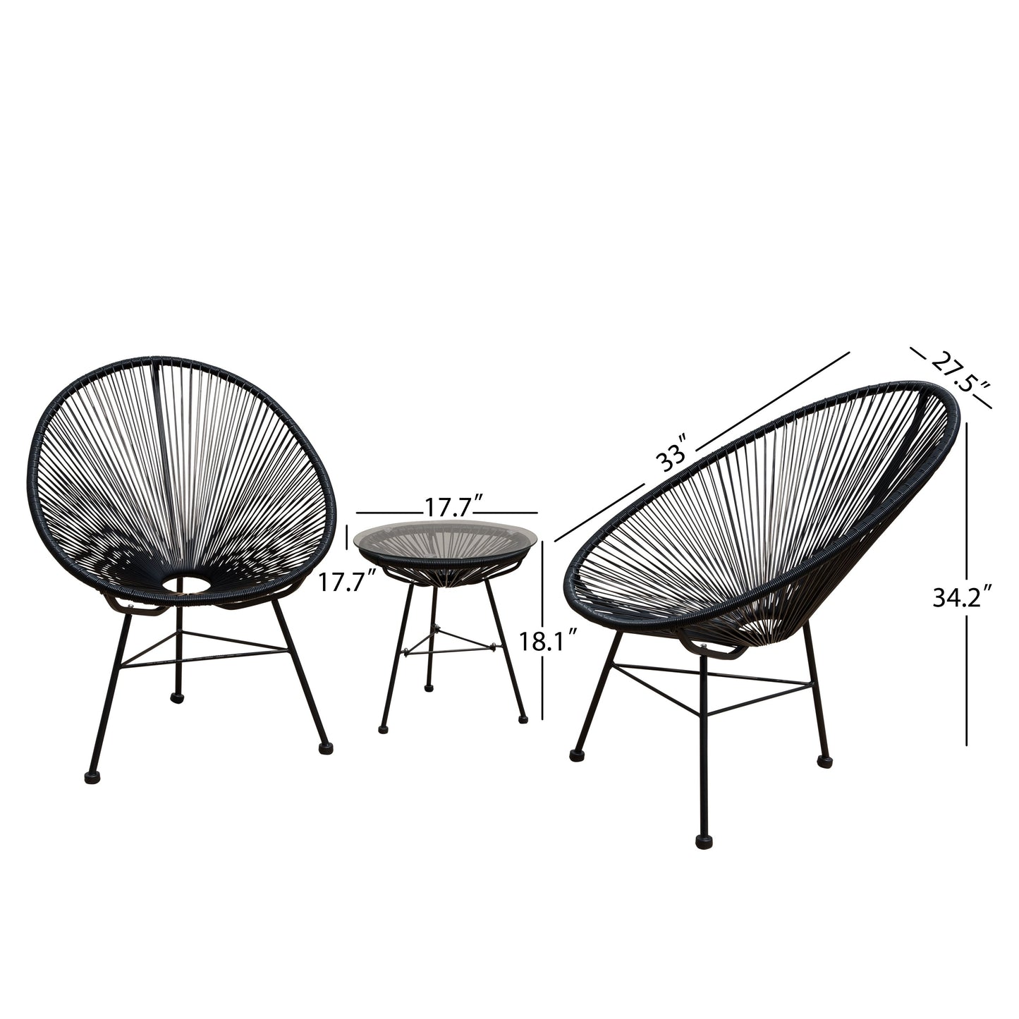Ensemble de bistro moderne en osier Acapulco Corvus Sarcelles, 3 pièces