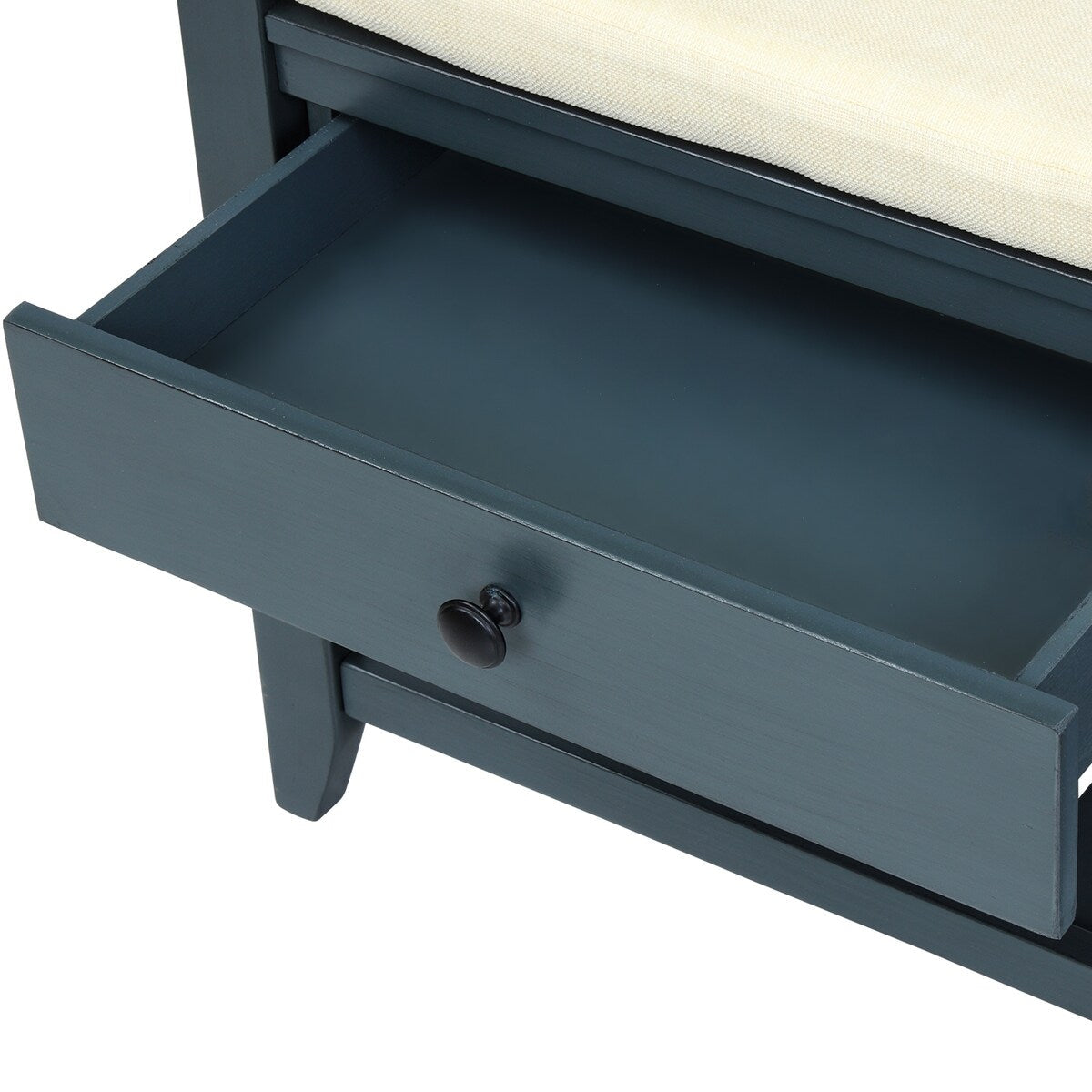 Range-chaussures avec assise rembourrée et tiroirs, banc de rangement multifonctionnel, bleu marine antique - 99L x 35W x 50H (cm)