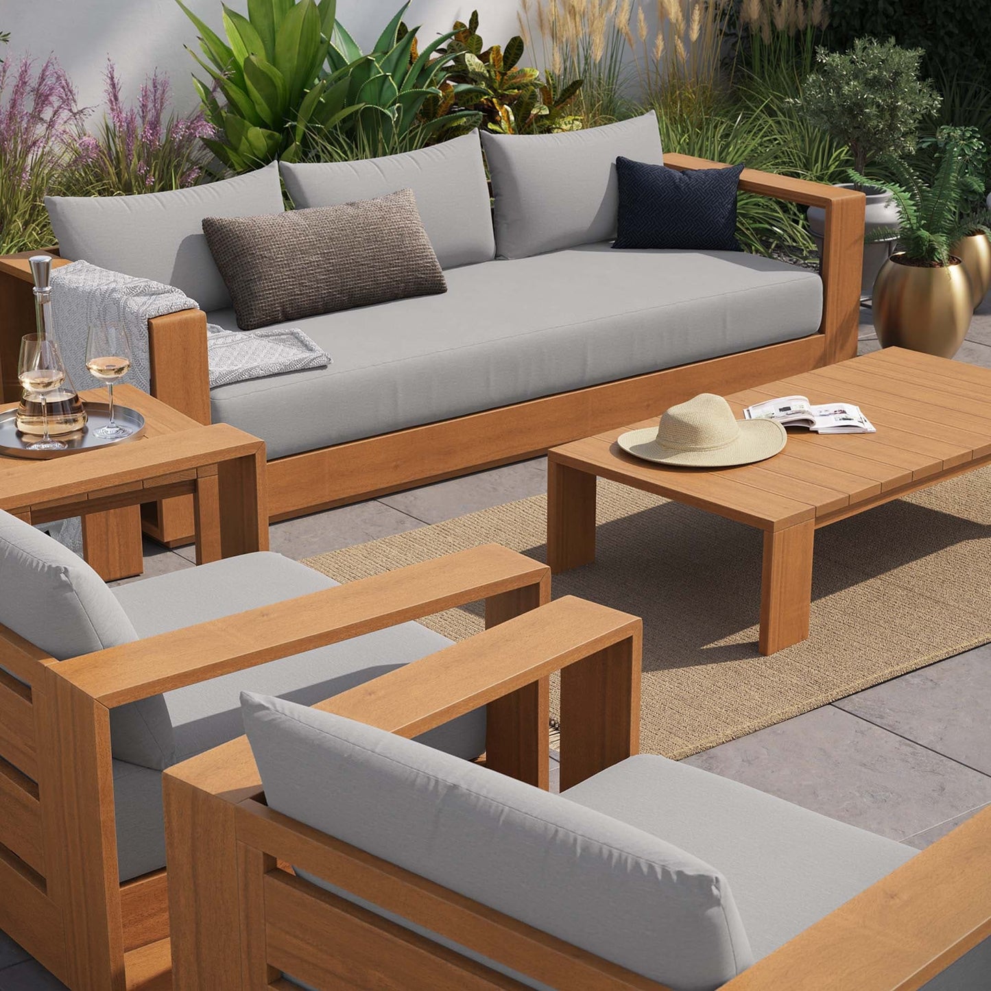 Ensemble de meubles de patio d'extérieur Tahoe en bois d'acacia, 5 pièces