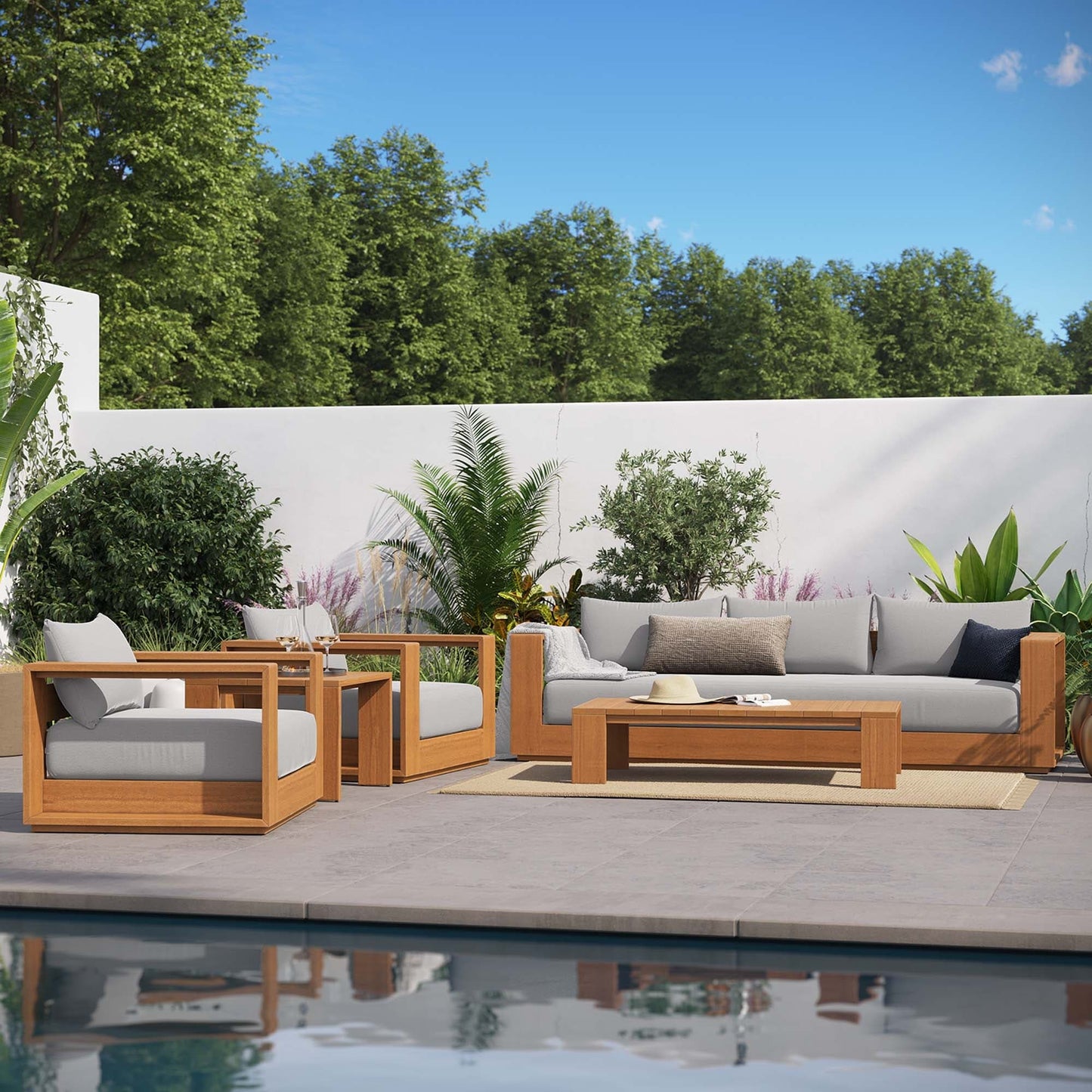 Ensemble de meubles de patio d'extérieur Tahoe en bois d'acacia, 5 pièces