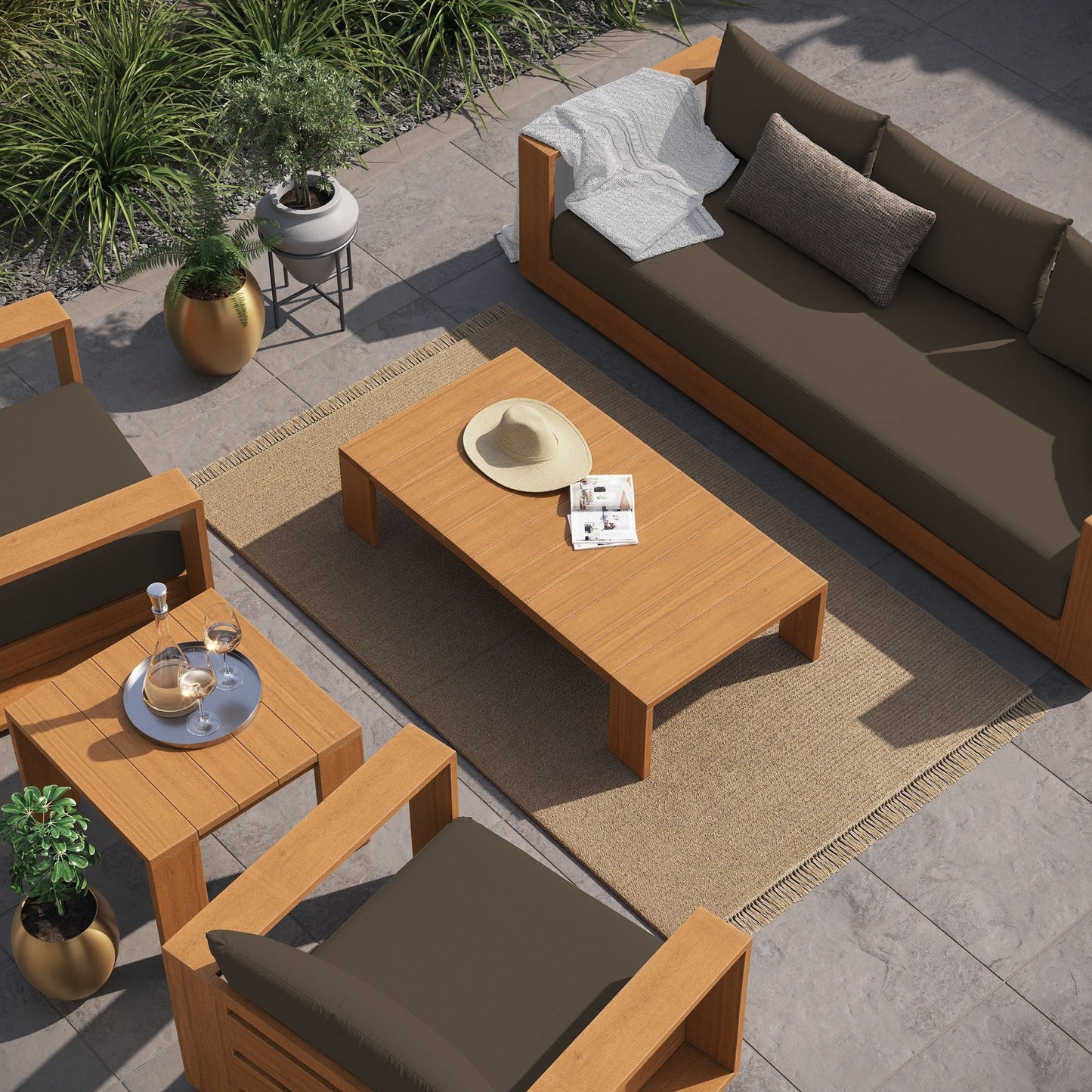 Ensemble de meubles de patio d'extérieur Tahoe en bois d'acacia, 5 pièces