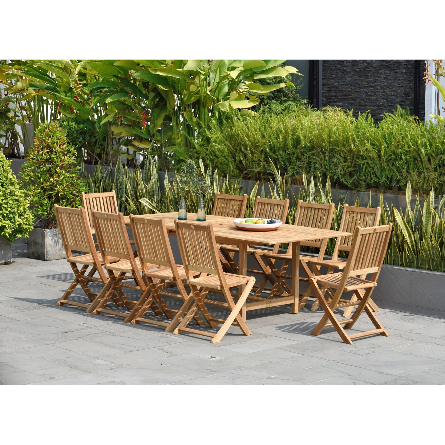 Ensemble de repas de patio d'extérieur Amazonia en teck certifié FSC, 11 pièces - 10 places - 11 pièces