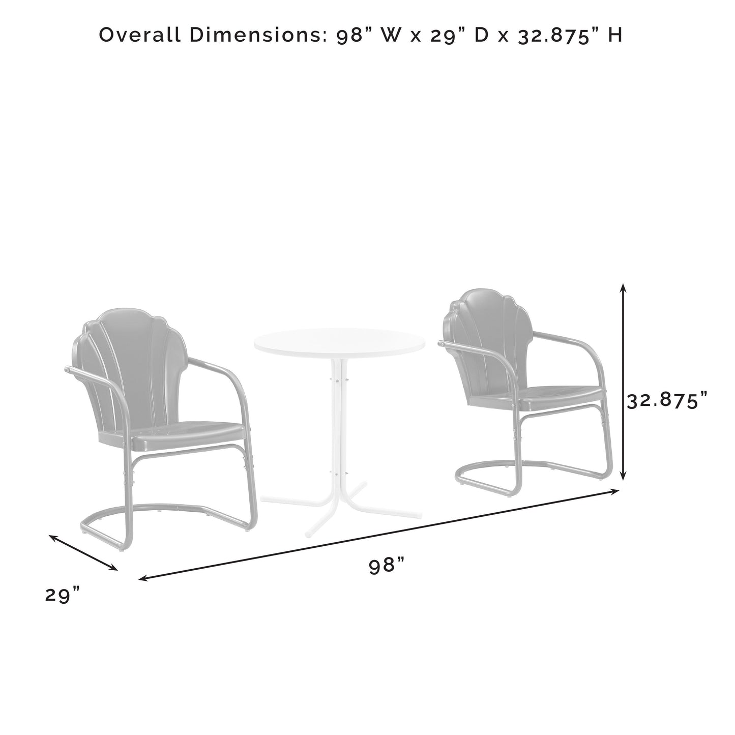 Ensemble de bistro pour extérieur Crosley Tulip 3 pièces - 98 L x 29 P x 32,88 H (les dimensions sont en pouces)