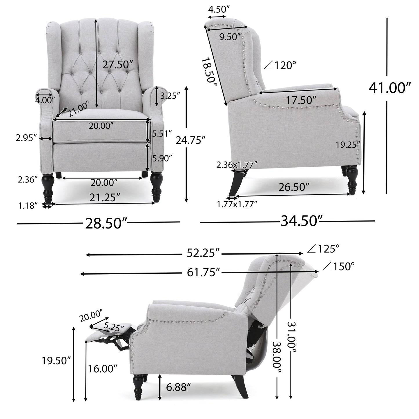 Fauteuils inclinables Walter en tissu capitonné (lot de 2) par Christopher Knight Home