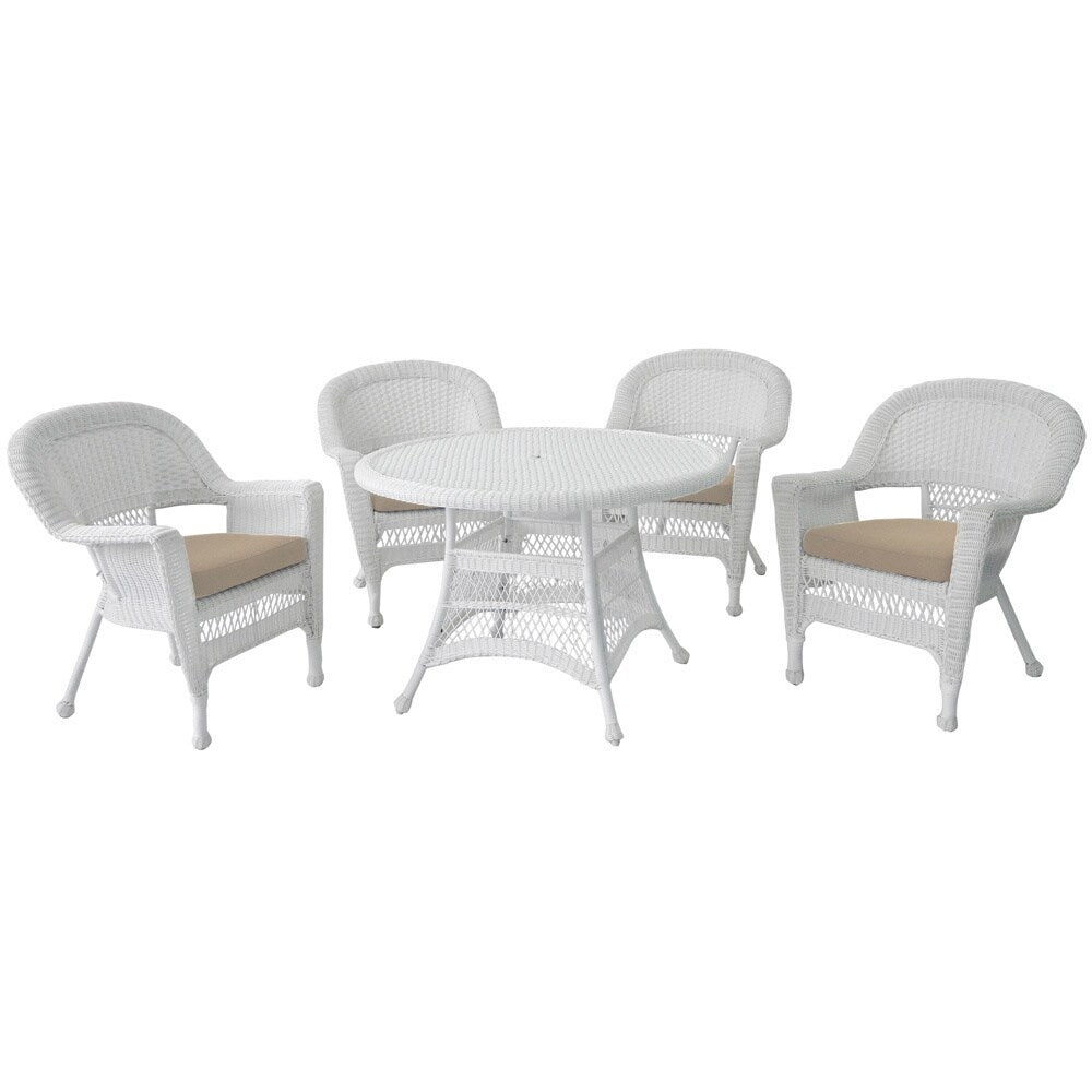 Ensemble de salle à manger en osier synthétique blanc, 5 pièces