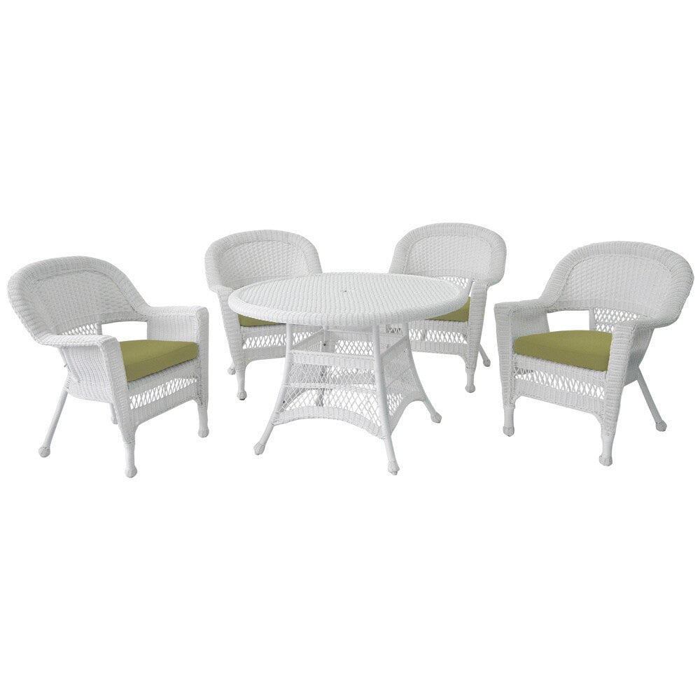 Ensemble de salle à manger en osier synthétique blanc, 5 pièces