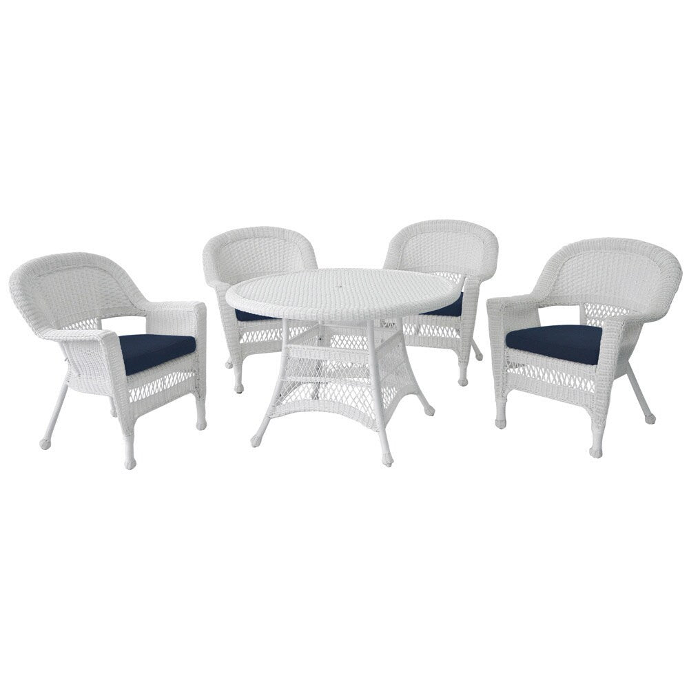 Ensemble de salle à manger en osier synthétique blanc, 5 pièces