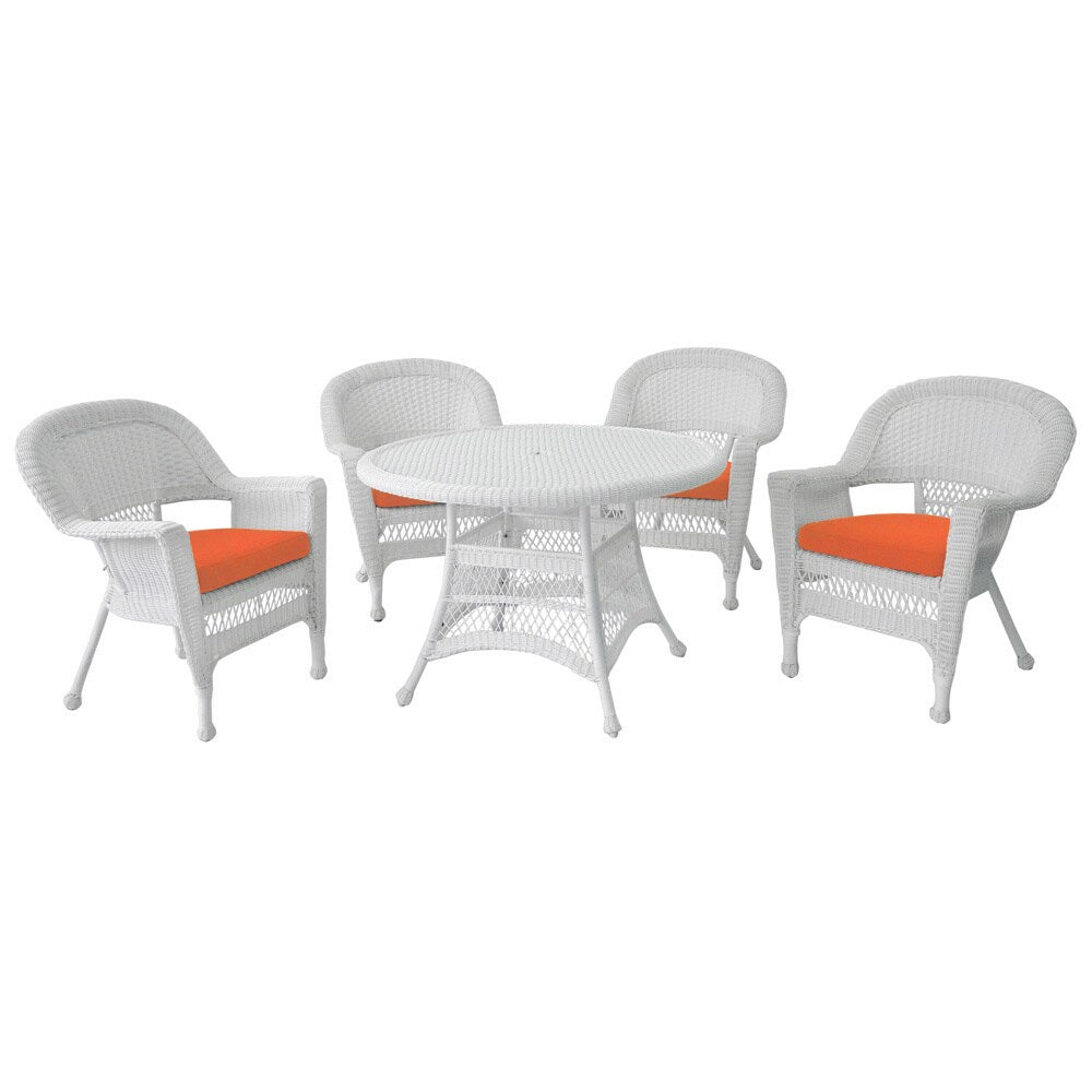 Ensemble de salle à manger en osier synthétique blanc, 5 pièces