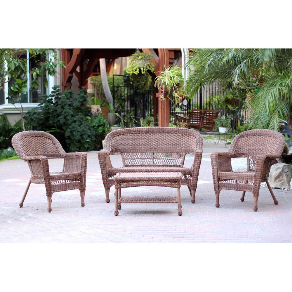 Ensemble de salon en osier pour terrasse, 4 pièces