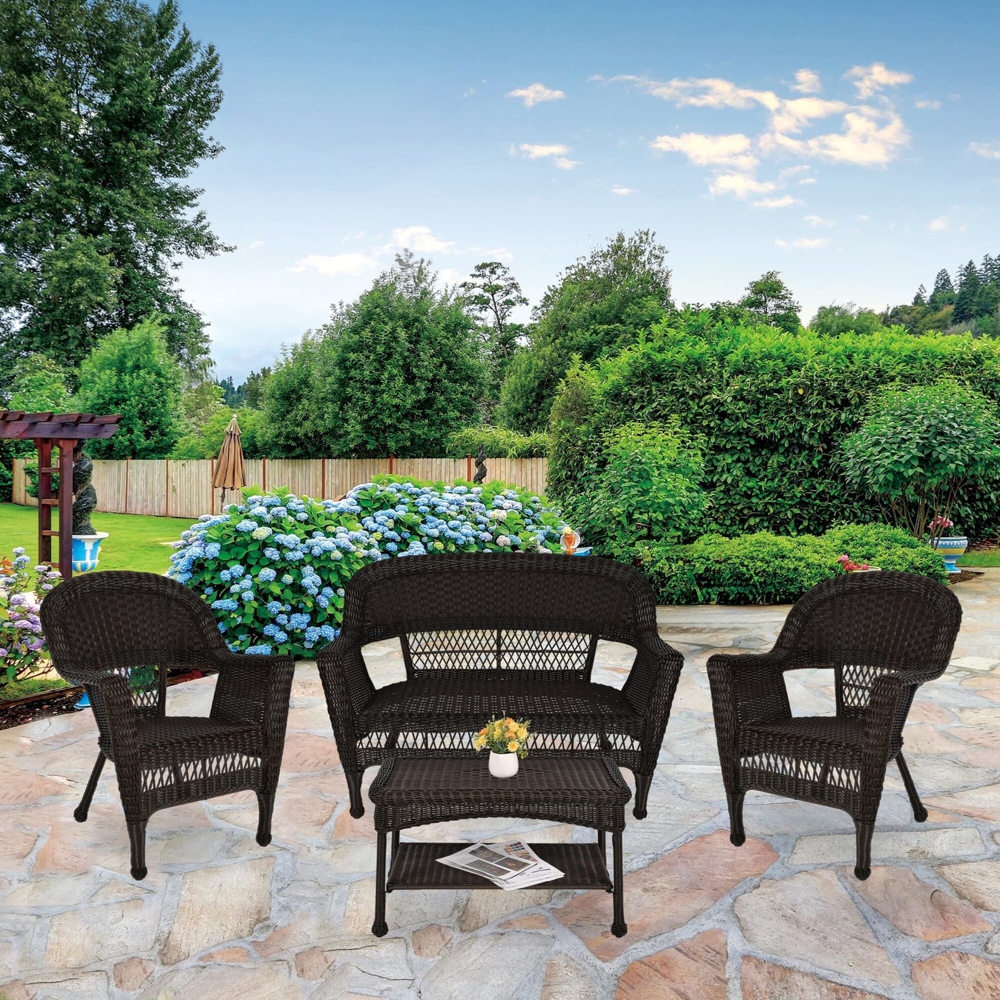 Ensemble de salon en osier pour terrasse, 4 pièces