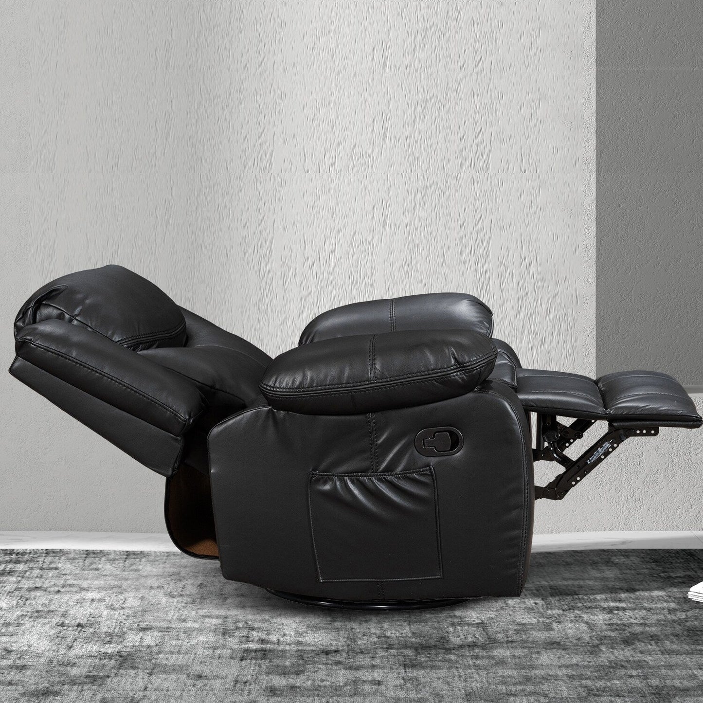 Fauteuil inclinable à large assise en cuir durable avec massage et chauffage.