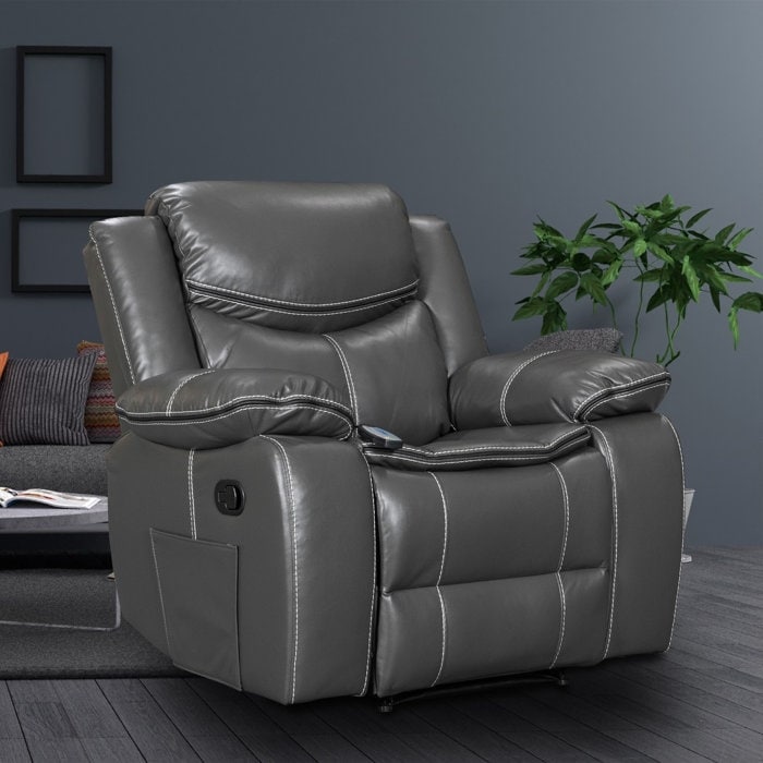 Fauteuil inclinable à large assise en cuir durable avec massage et chauffage.