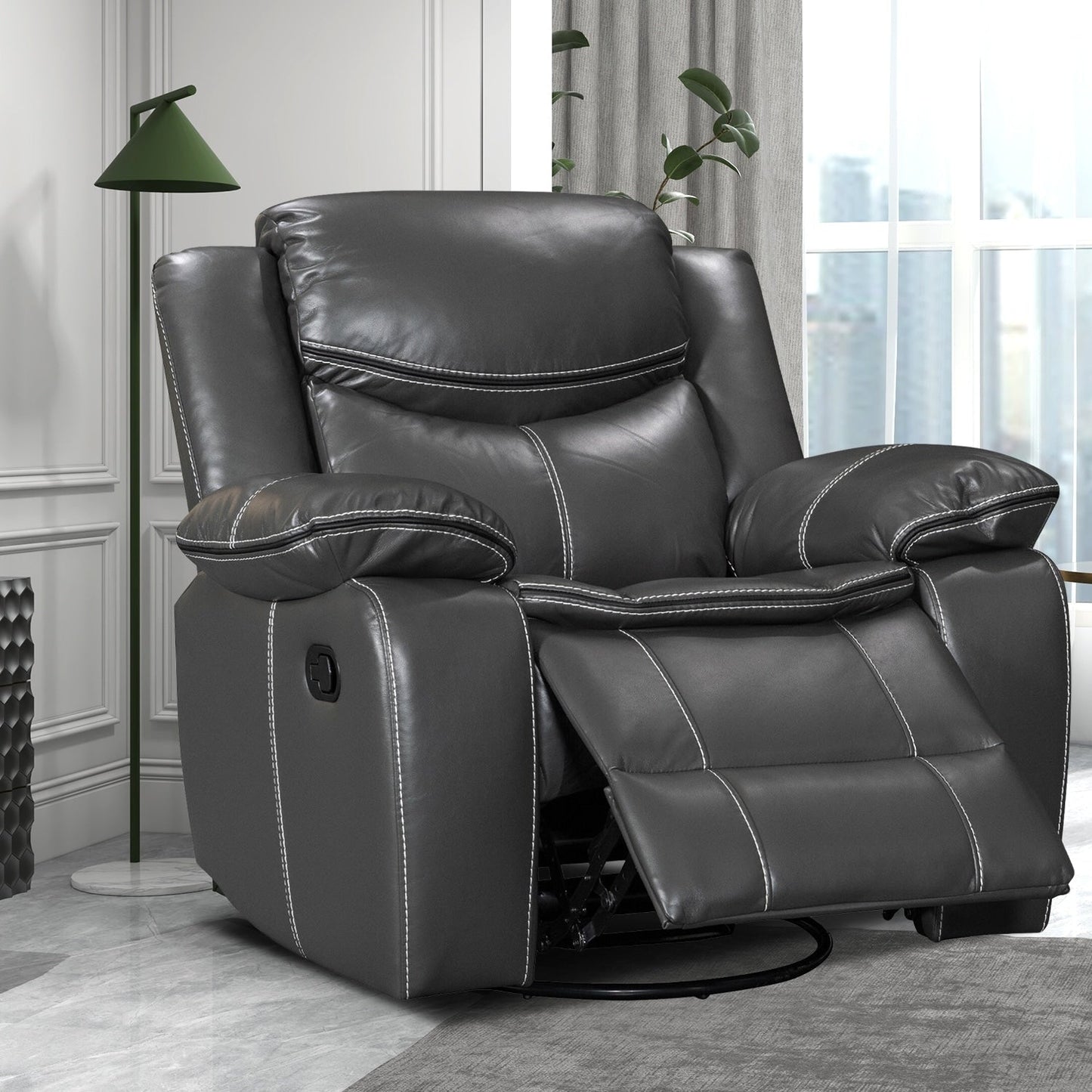 Fauteuil inclinable à large assise en cuir durable avec massage et chauffage.