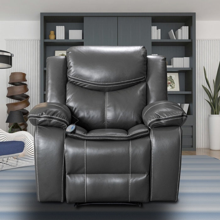 Fauteuil inclinable à large assise en cuir durable avec massage et chauffage.