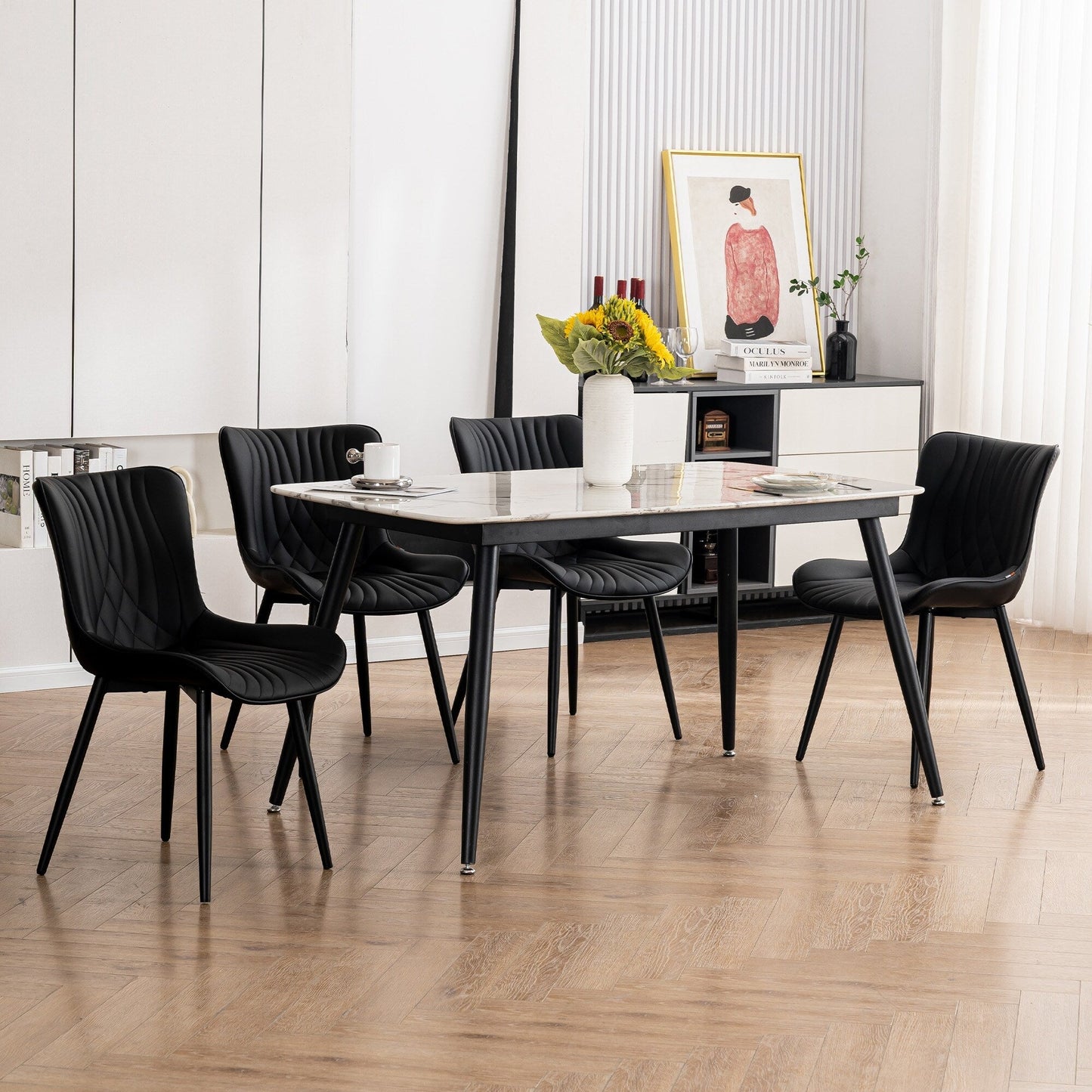 Lot de 2 chaises de salle à manger modernes en cuir capitonné sans accoudoirs