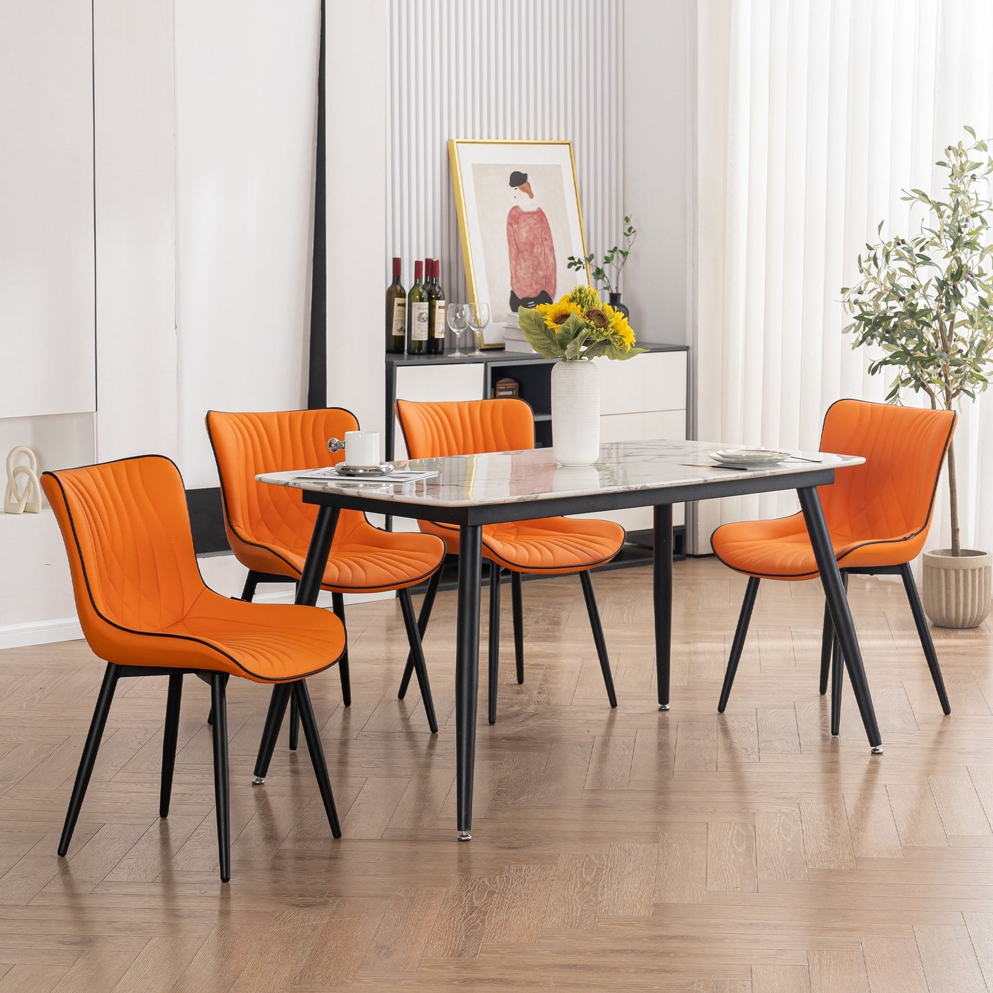 Lot de 2 chaises de salle à manger modernes en cuir capitonné sans accoudoirs