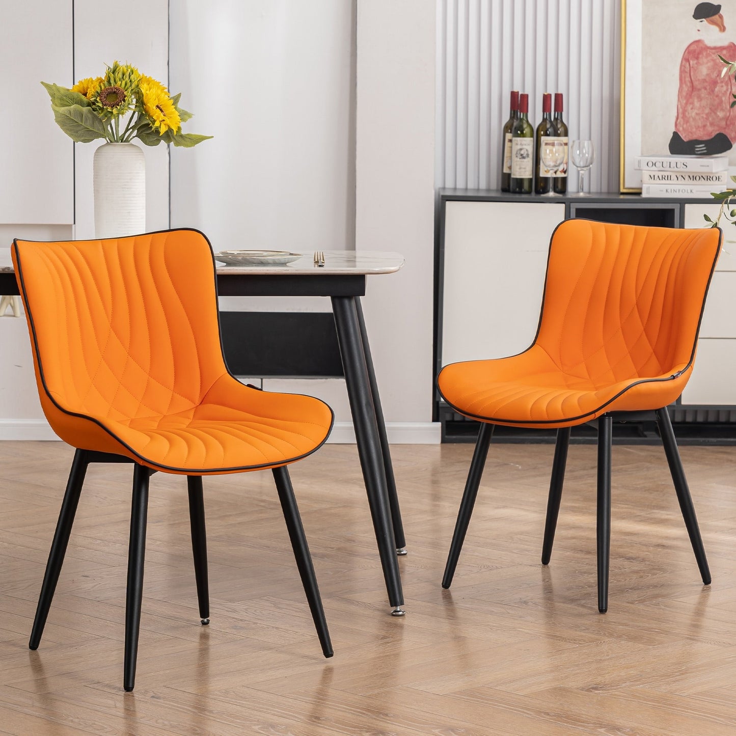 Lot de 2 chaises de salle à manger modernes en cuir capitonné sans accoudoirs