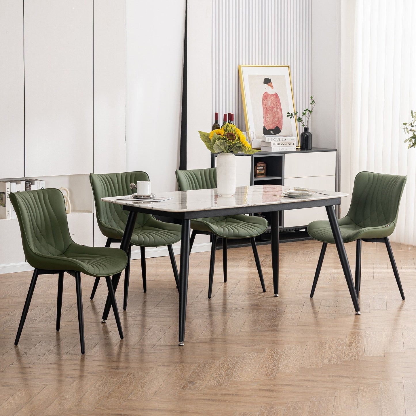 Lot de 2 chaises de salle à manger modernes en cuir capitonné sans accoudoirs