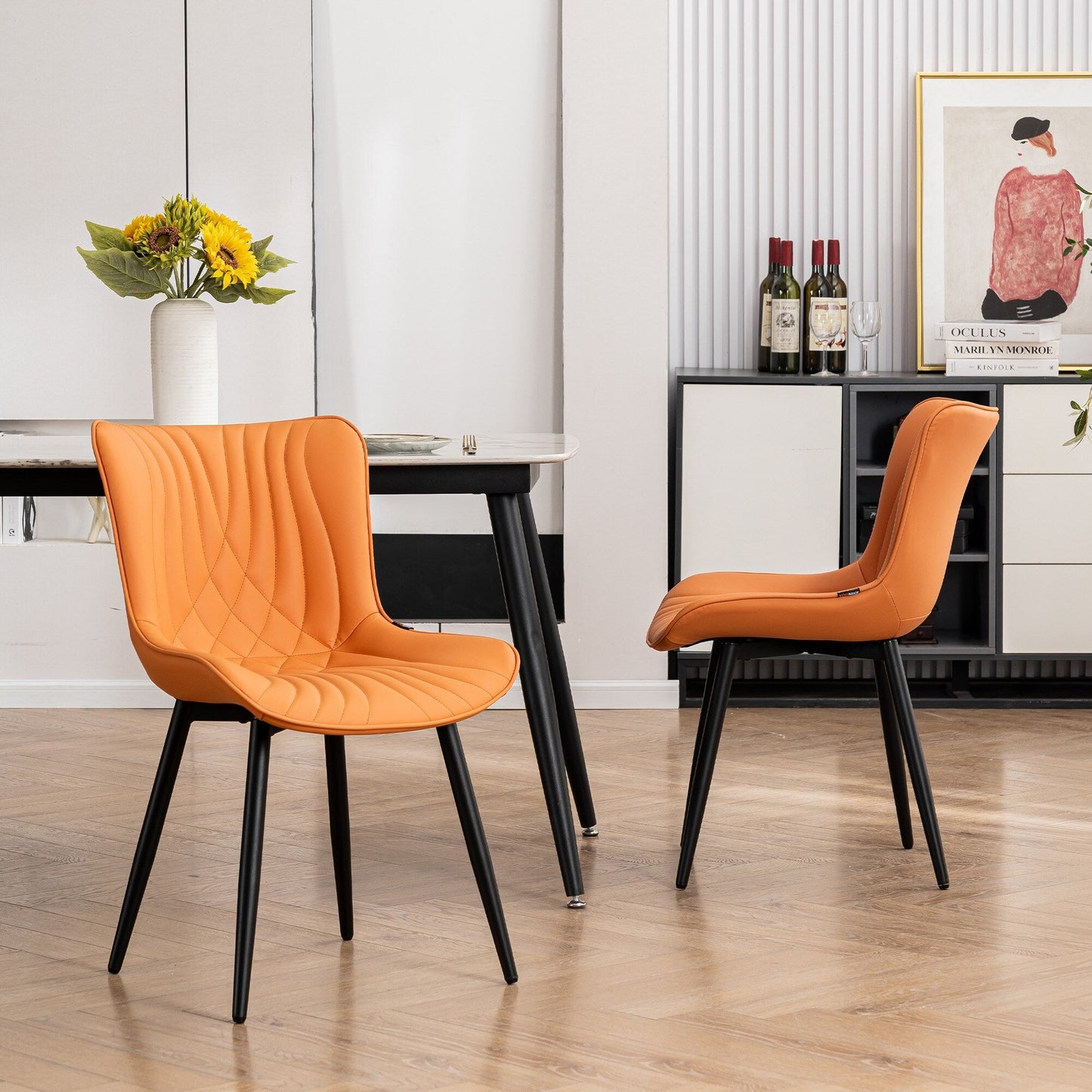 Lot de 2 chaises de salle à manger modernes en cuir capitonné sans accoudoirs