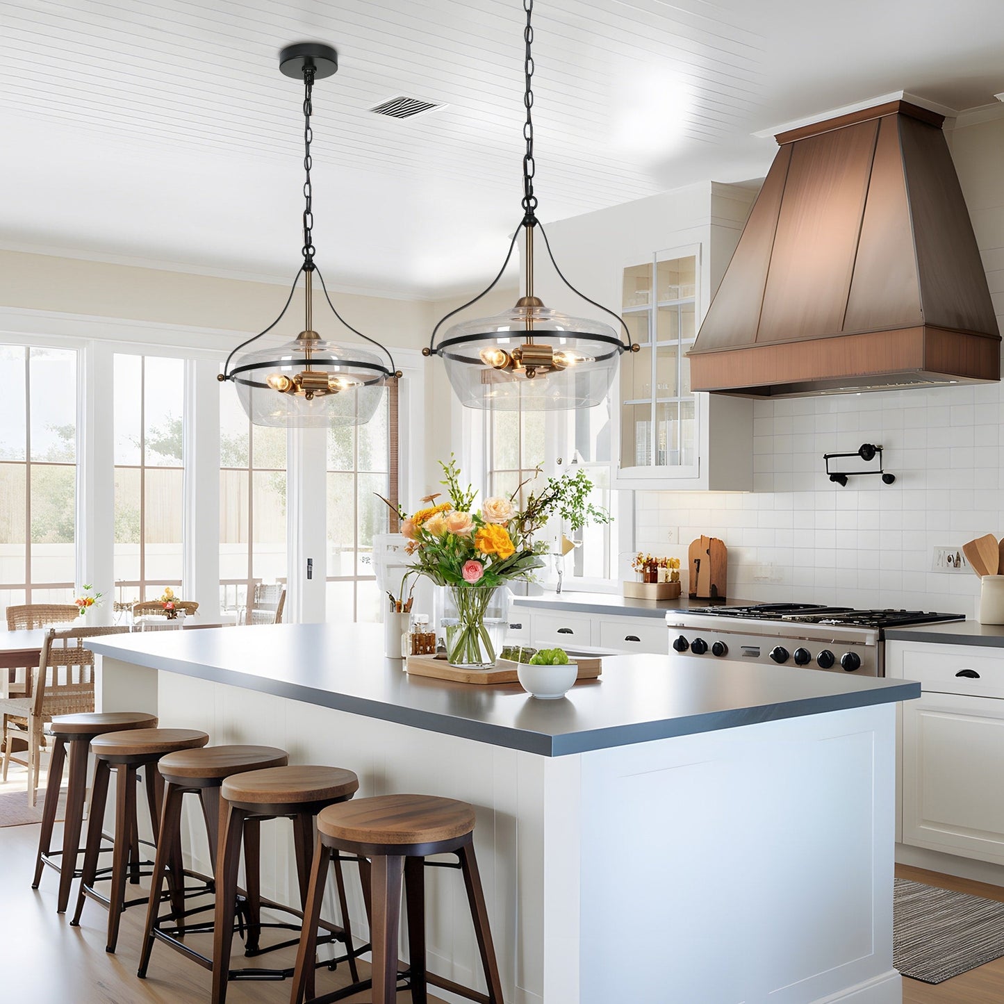 Luminaire suspendu en verre Zelena, style ferme moderne, noir et doré, à 3 lumières, pour îlot de cuisine et salle à manger