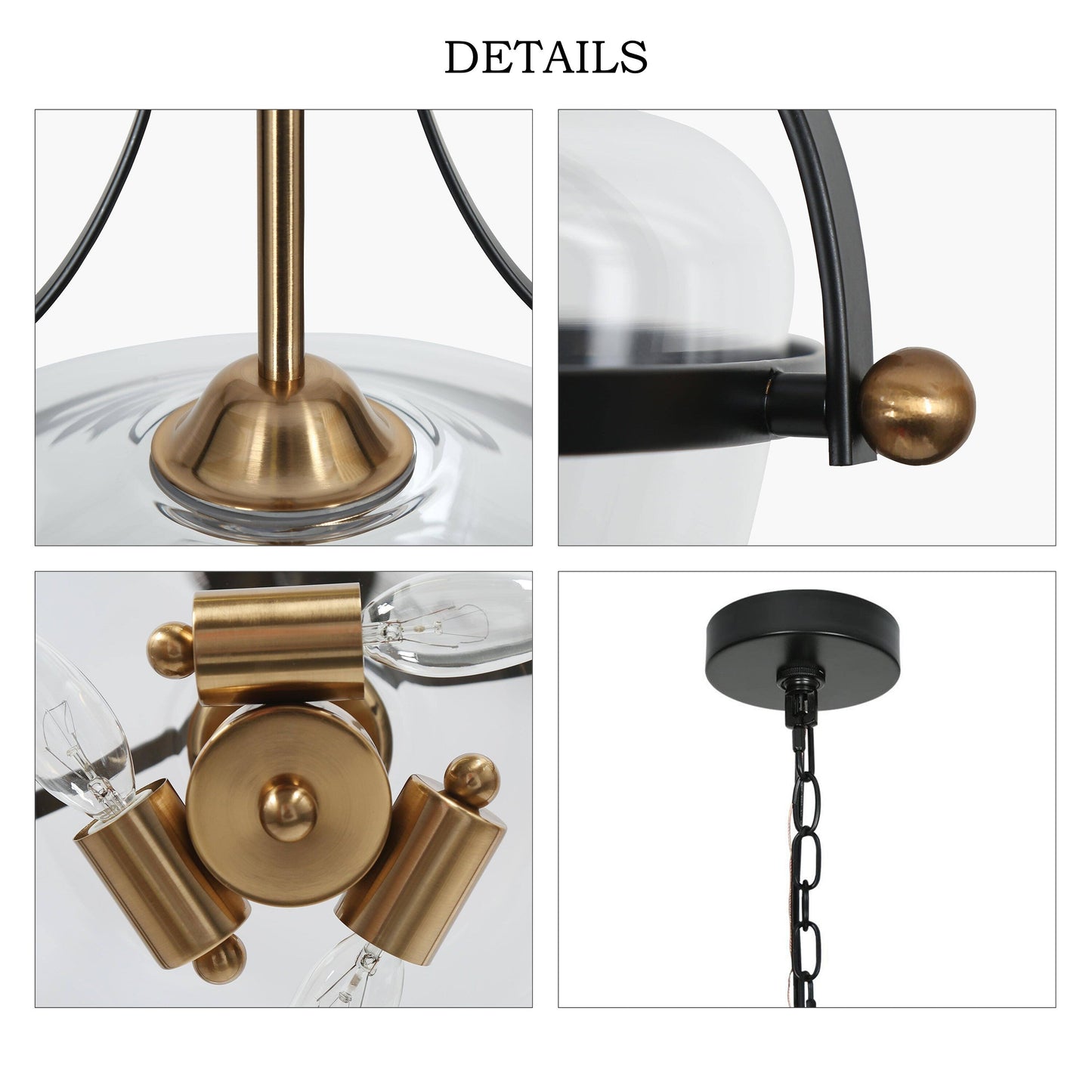 Luminaire suspendu en verre Zelena, style ferme moderne, noir et doré, à 3 lumières, pour îlot de cuisine et salle à manger