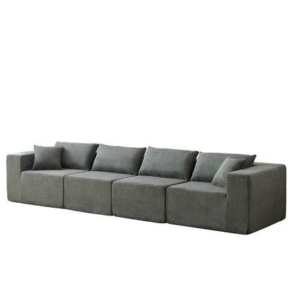 Canapé d'angle modulaire en cordouroy de 264 cm, ensemble de canapé de sol, canapé compressé rempli de mousse, combinaison gratuite de 4 pièces