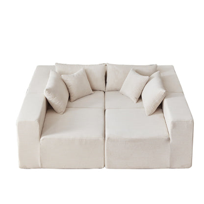 Canapé d'angle modulaire en cordouroy de 264 cm, ensemble de canapé de sol, canapé compressé rempli de mousse, combinaison gratuite de 4 pièces