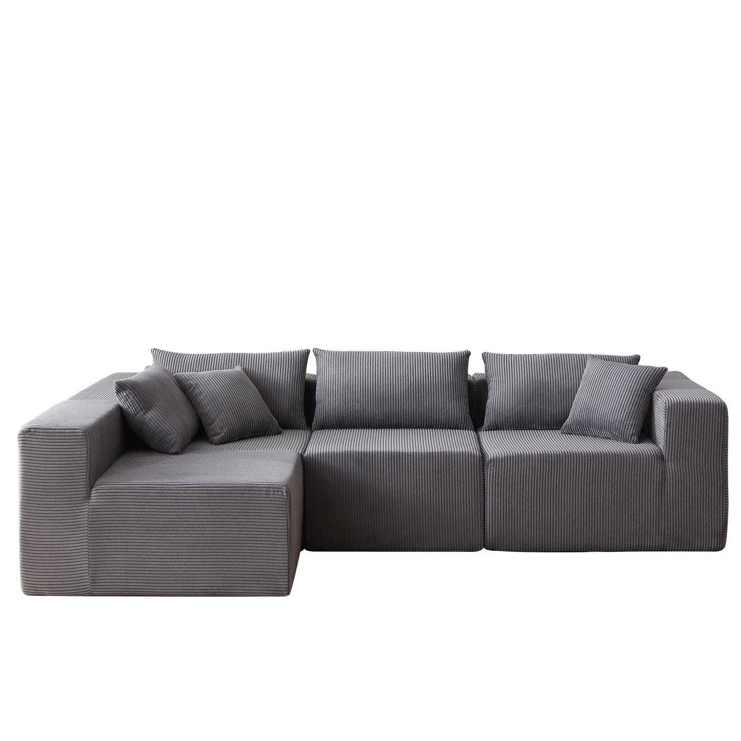 Canapé d'angle modulaire en cordouroy de 264 cm, ensemble de canapé de sol, canapé compressé rempli de mousse, combinaison gratuite de 4 pièces