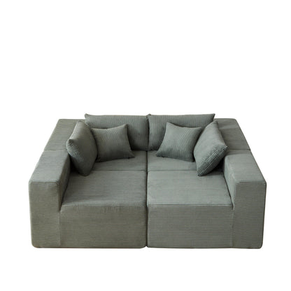 Canapé d'angle modulaire en cordouroy de 264 cm, ensemble de canapé de sol, canapé compressé rempli de mousse, combinaison gratuite de 4 pièces