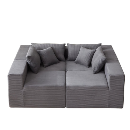 Canapé d'angle modulaire en cordouroy de 264 cm, ensemble de canapé de sol, canapé compressé rempli de mousse, combinaison gratuite de 4 pièces