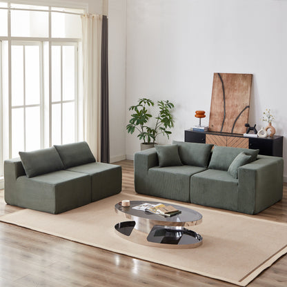 Canapé d'angle modulaire en cordouroy de 264 cm, ensemble de canapé de sol, canapé compressé rempli de mousse, combinaison gratuite de 4 pièces