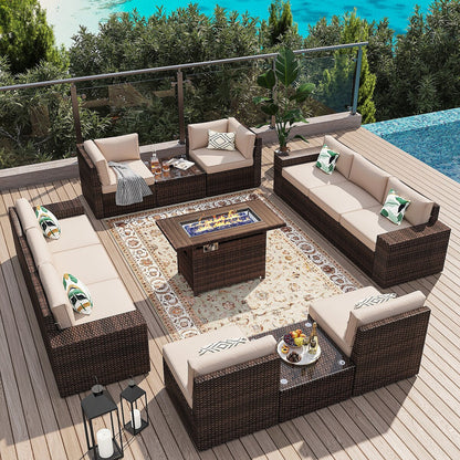 Ensemble de meubles de jardin 13 pièces avec table à feu de 44 pouces