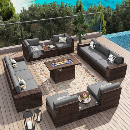 Ensemble de meubles de jardin 13 pièces avec table à feu de 44 pouces