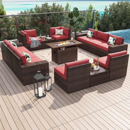 Ensemble de meubles de jardin 13 pièces avec table à feu de 44 pouces