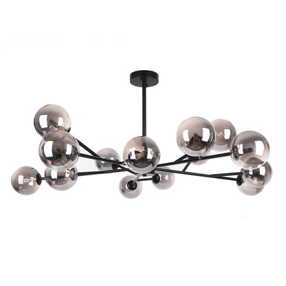 Grand lustre sphérique moderne à bulles de verre, noir ou doré, pour salle à manger