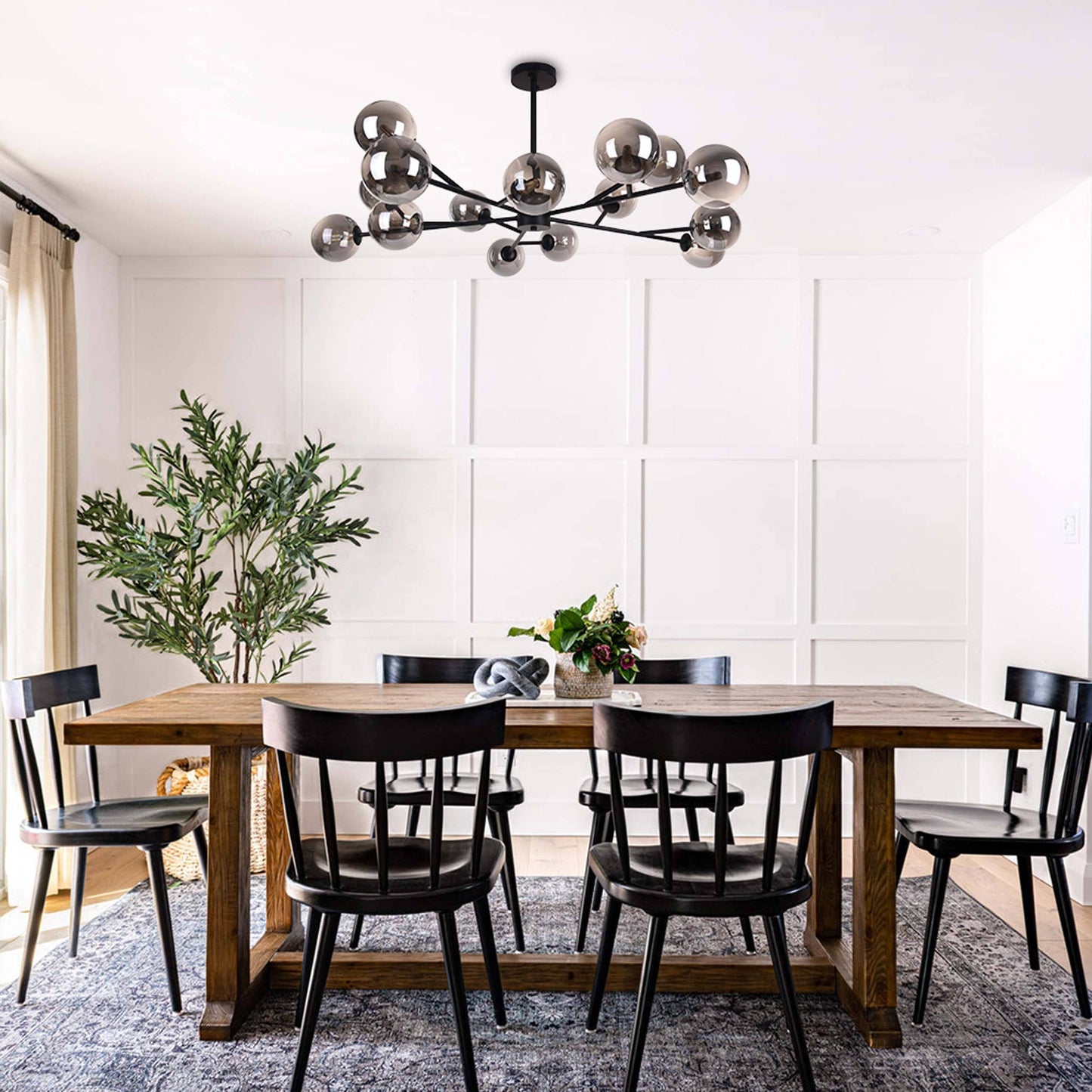 Grand lustre sphérique moderne à bulles de verre, noir ou doré, pour salle à manger