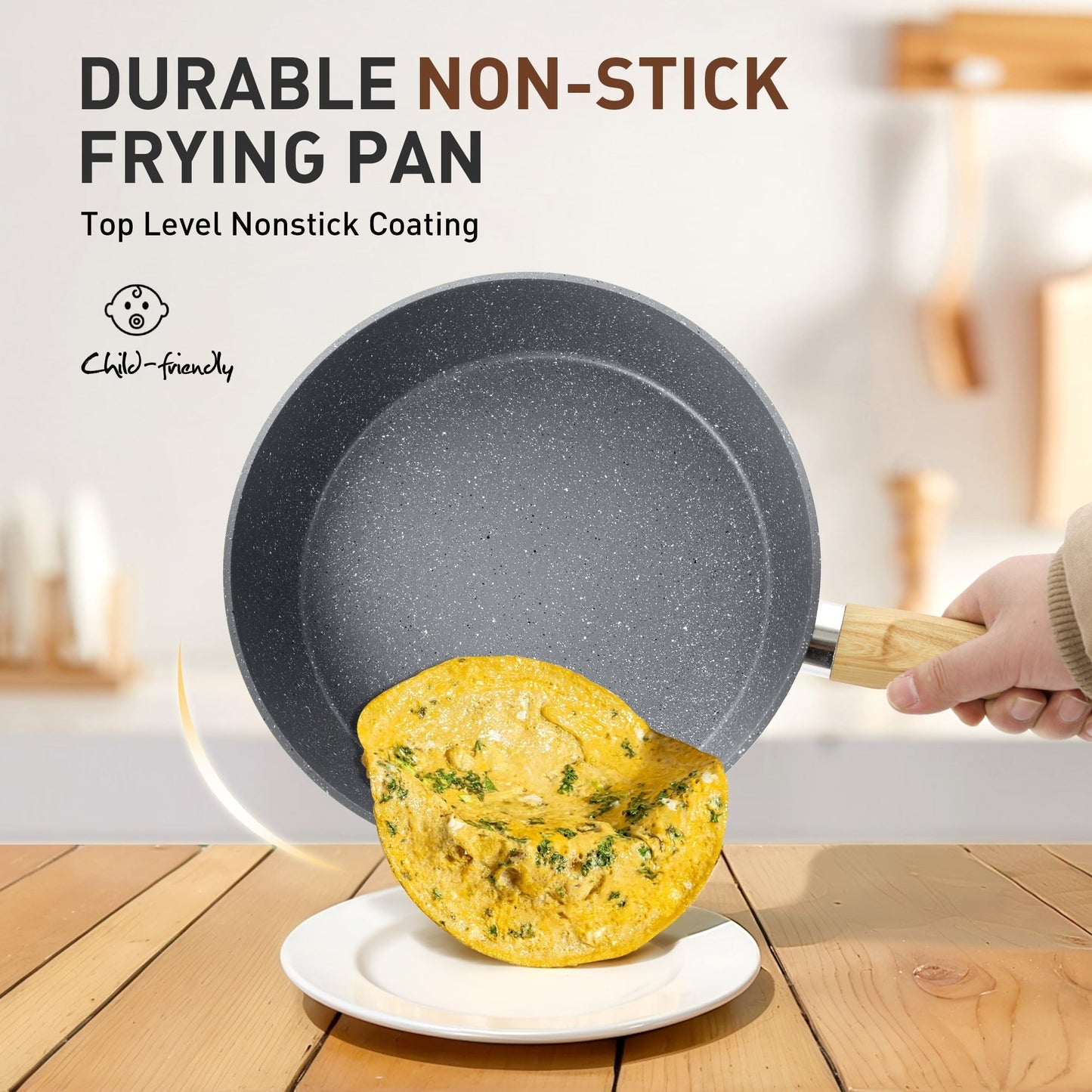 Ensemble de 17 pièces de cuisine en granit, ensemble de casseroles et de poêles antiadhésives.