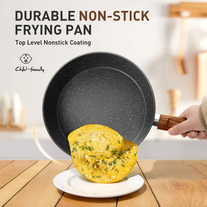 Ensemble de 17 pièces de cuisine en granit, ensemble de casseroles et de poêles antiadhésives.