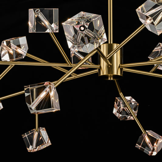 Luminaire linéaire à 18 lumières, style moderne et luxueux, en forme de sputnik, avec cristaux, pour salle à manger/salon.