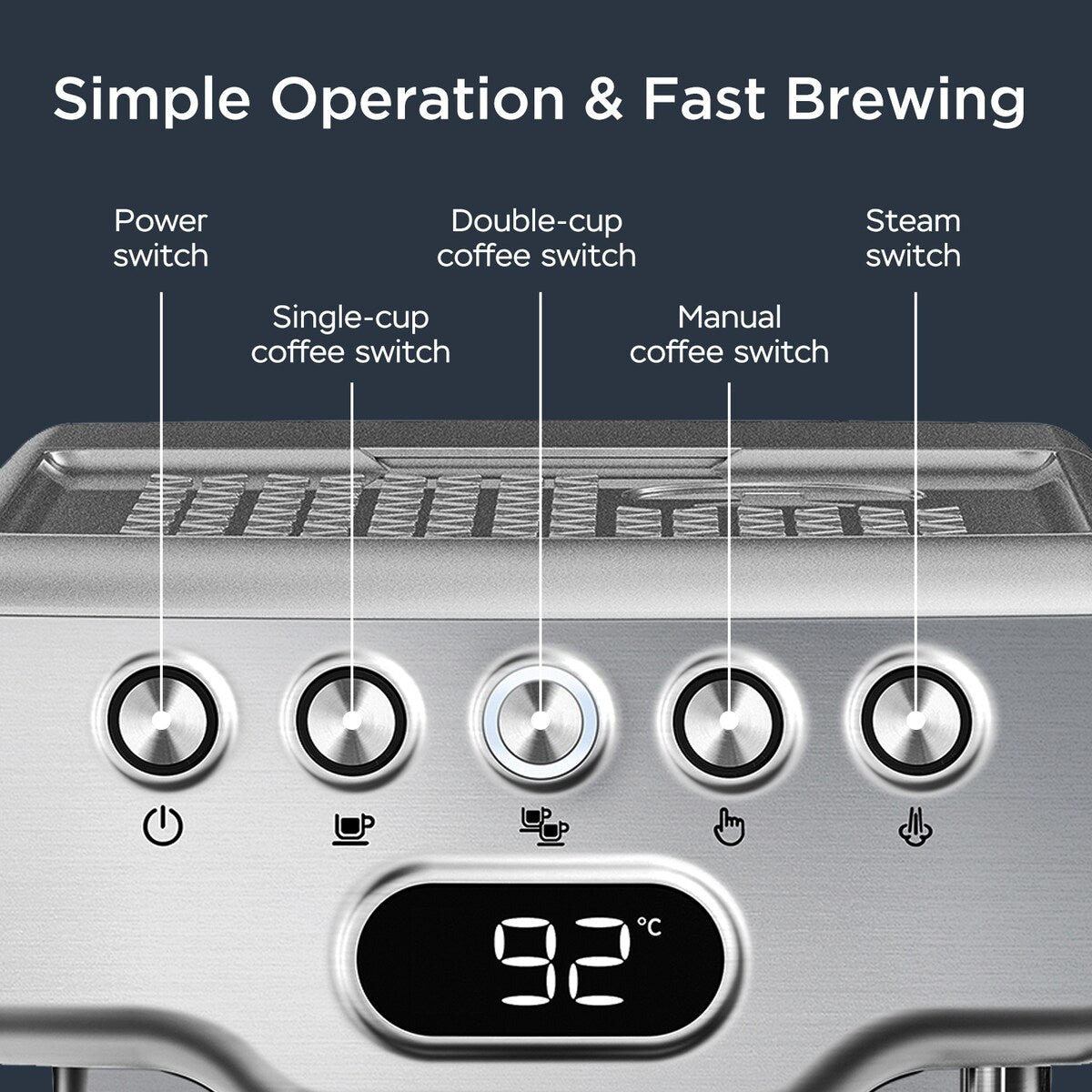 Machine à expresso semi-automatique en acier inoxydable argenté pour 20 tasses avec réservoir d'eau de 0,5 gallon.