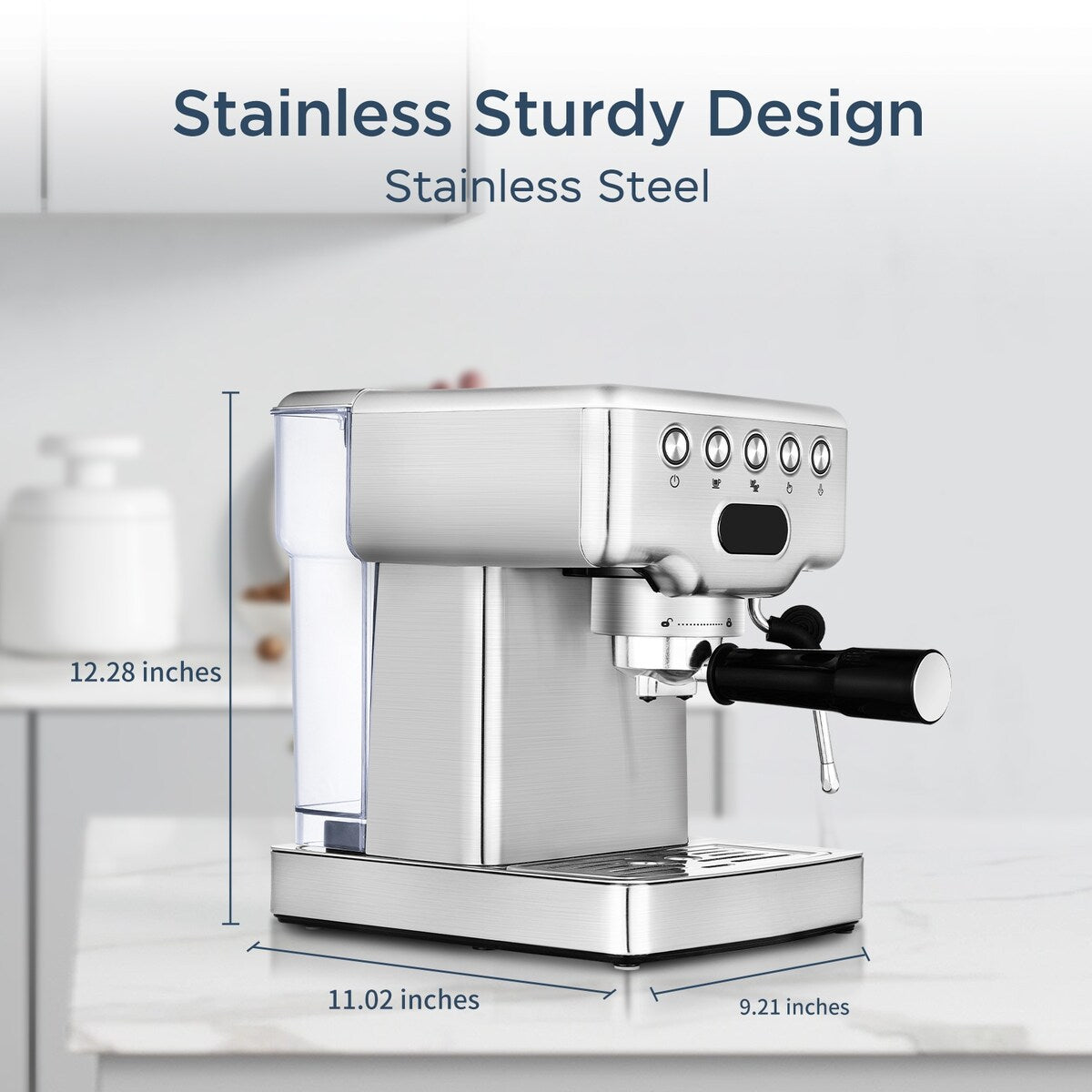 Machine à expresso semi-automatique en acier inoxydable argenté pour 20 tasses avec réservoir d'eau de 0,5 gallon.