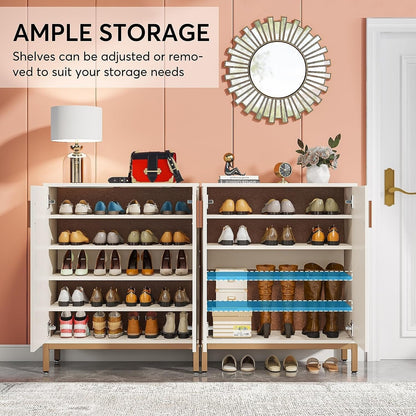 Meuble à chaussures moderne avec portes, pouvant contenir 20 paires, étagère à chaussures d'entrée autoportante à 6 niveaux.