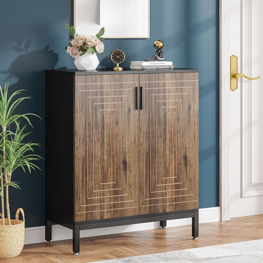 Meuble à chaussures pour 20 paires, meuble de rangement moderne de 95 cm avec portes, blanc et or.