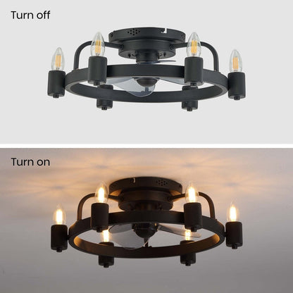 Ventilateur de plafond moderne de style farmhouse de 20 pouces, LED, à profil bas, à montage encastré, avec télécommande pour salon.