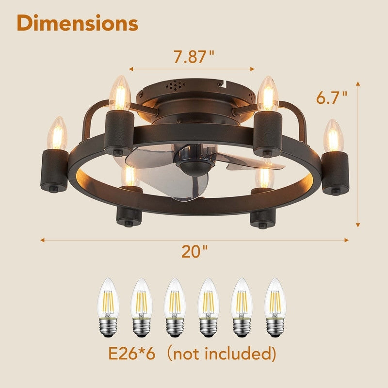 Ventilateur de plafond moderne de style farmhouse de 20 pouces, LED, à profil bas, à montage encastré, avec télécommande pour salon.